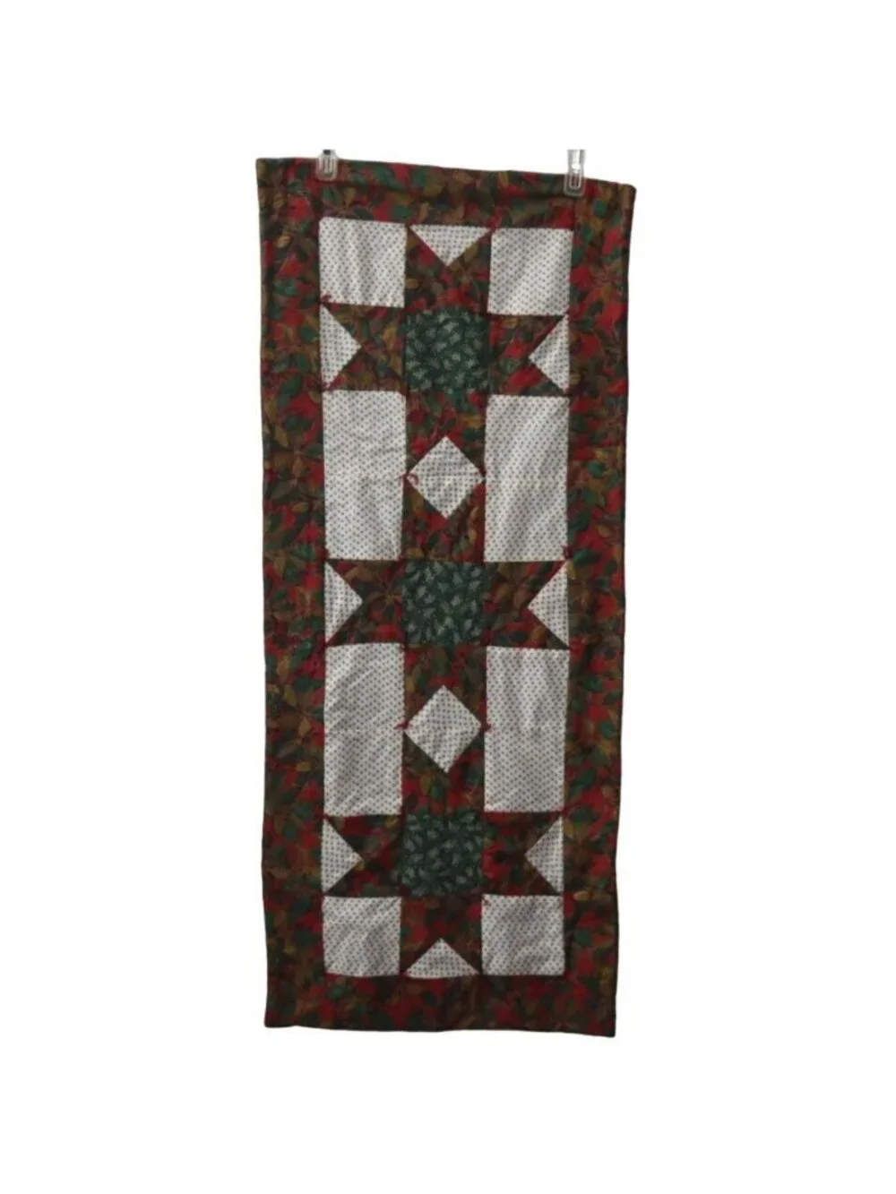 Vintage Quilted Christmas Table Runner Handmade Patchwork Holiday Decor 38 in